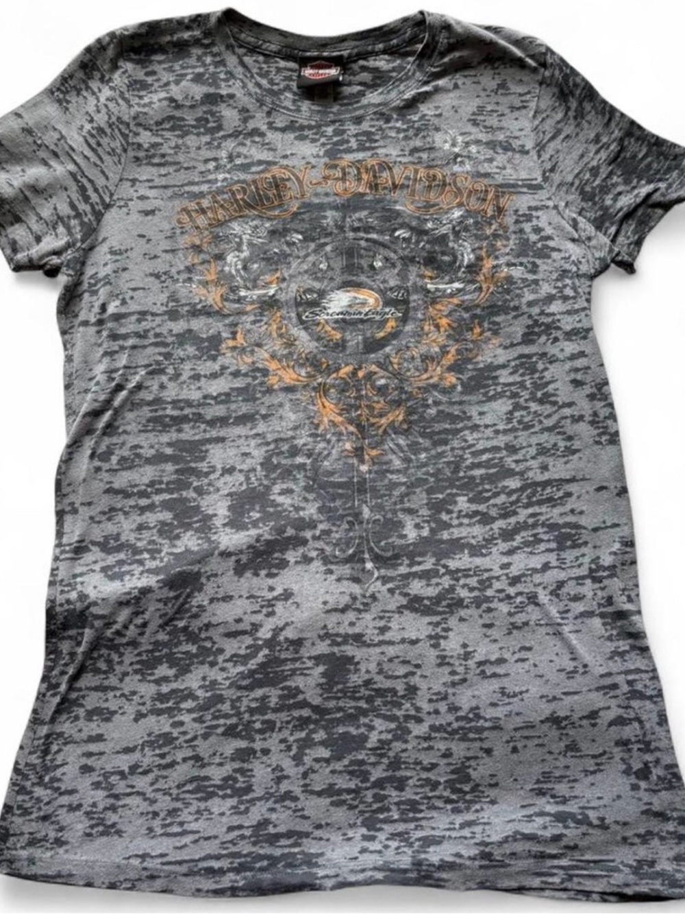 Harley-Davidson Gray Tee with Orange Accent Crest